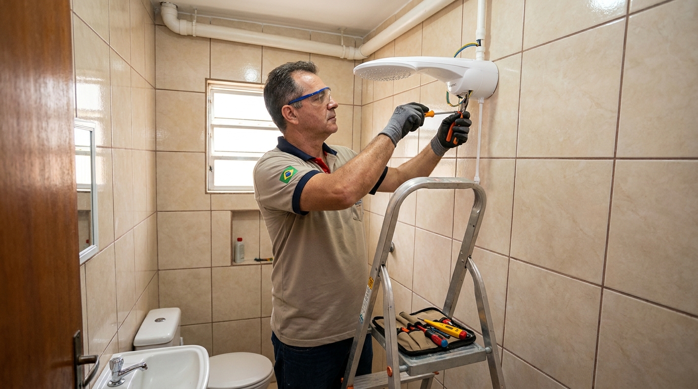 Instalação de chuveiro no banheiro em Caxias do Sul‑RS