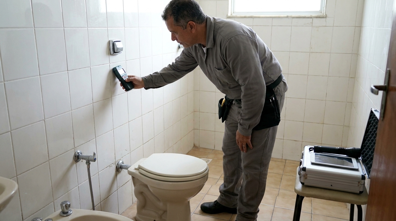 Técnico de caça vazamento analisando tubulação em Caxias do Sul‑RS